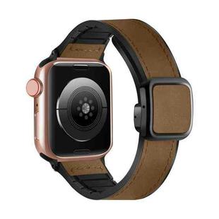 For Apple Watch Series 4 44mm Fold Magnetic Square Buckle PU Silicone Watch Band(Brown)