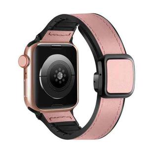 For Apple Watch Series 4 44mm Fold Magnetic Square Buckle PU Silicone Watch Band(Pink)