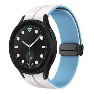 For Samsung Galaxy watch 5 Pro Golf Edition Two Color Magnetic Folding Buckle Silicone Watch Band(White+Blue)