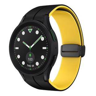 For Samsung Galaxy watch 5 Pro Golf Edition Two Color Magnetic Folding Buckle Silicone Watch Band(Black+Yellow)