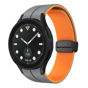 For Samsung Galaxy watch 5 Pro Golf Edition Two Color Magnetic Folding Buckle Silicone Watch Band(Grey+Orange)