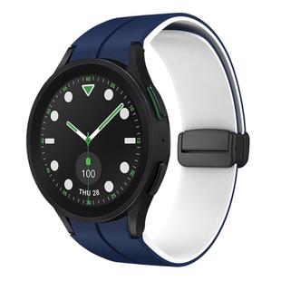 For Samsung Galaxy watch 5 Pro Golf Edition Two Color Magnetic Folding Buckle Silicone Watch Band(Midnight Blue+White)