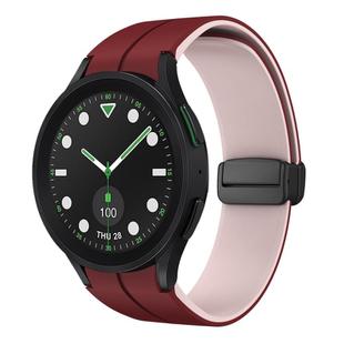 For Samsung Galaxy watch 5 Golf Edition Two Color Magnetic Folding Buckle Silicone Watch Band(Wine Red+Pink)