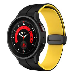 For Samsung Galaxy Watch 5 Pro  45mm Two Color Magnetic Folding Buckle Silicone Watch Band(Black+Yellow)