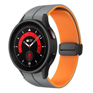 For Samsung Galaxy Watch 5 Pro  45mm Two Color Magnetic Folding Buckle Silicone Watch Band(Grey+Orange)