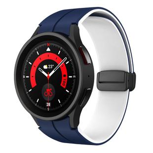 For Samsung Galaxy Watch 5 Pro  45mm Two Color Magnetic Folding Buckle Silicone Watch Band(Midnight Blue+White)