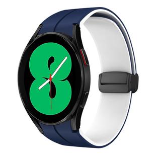 For Samsung Galaxy Watch 4 44mm Two Color Magnetic Folding Buckle Silicone Watch Band(Midnight Blue+White)