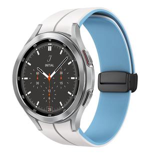 For Samsung  Galaxy Watch 4 Classic 46mm Two Color Magnetic Folding Buckle Silicone Watch Band(White+Blue)