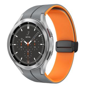 For Samsung  Galaxy Watch 4 Classic 46mm Two Color Magnetic Folding Buckle Silicone Watch Band(Grey+Orange)