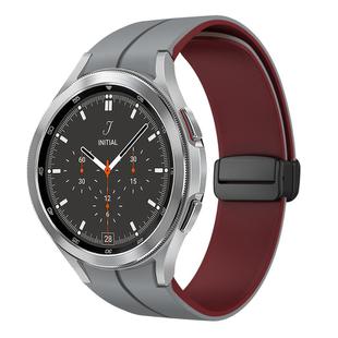 For Samsung  Galaxy Watch 4 Classic 46mm Two Color Magnetic Folding Buckle Silicone Watch Band(Grey+Wine Red)