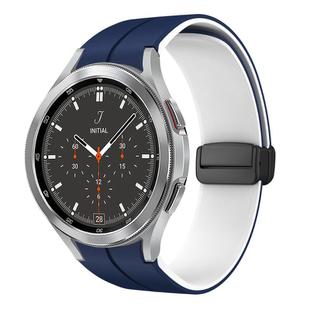 For Samsung  Galaxy Watch 4 Classic 46mm Two Color Magnetic Folding Buckle Silicone Watch Band(Midnight Blue+White)