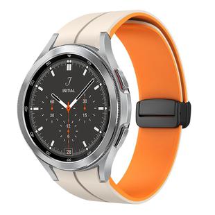 For Samsung  Galaxy Watch 4 Classic 46mm Two Color Magnetic Folding Buckle Silicone Watch Band(Starlight+Orange)