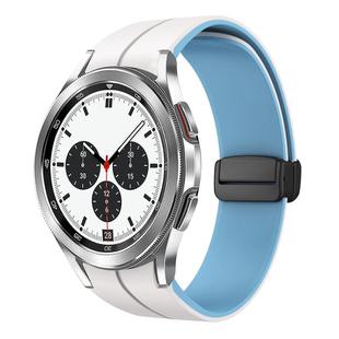 For Samsung  Galaxy Watch 4 Classic 42mm Two Color Magnetic Folding Buckle Silicone Watch Band(White+Blue)