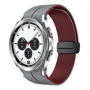 For Samsung  Galaxy Watch 4 Classic 42mm Two Color Magnetic Folding Buckle Silicone Watch Band(Grey+Wine Red)