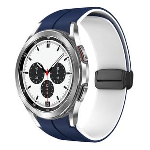 For Samsung  Galaxy Watch 4 Classic 42mm Two Color Magnetic Folding Buckle Silicone Watch Band(Midnight Blue+White)