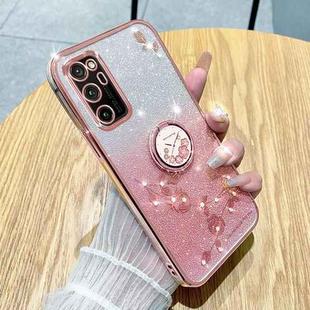 For Honor V30 Pro Gradient Glitter Immortal Flower Ring All-inclusive Phone Case(Pink)