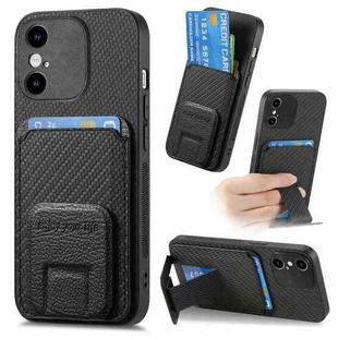 For iPhone XS Max Carbon Fiber Card Bag Fold Stand Phone Case(Black)