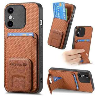 For iPhone XS Max Carbon Fiber Card Bag Fold Stand Phone Case(Brown)