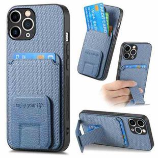 For iPhone 11 Pro Carbon Fiber Card Bag Fold Stand Phone Case(Blue)