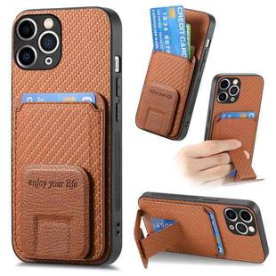 For iPhone 11 Pro Carbon Fiber Card Bag Fold Stand Phone Case(Brown)