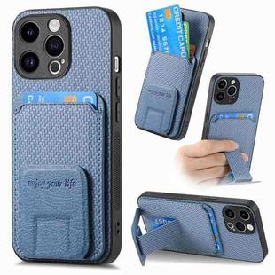 For iPhone 13 Pro Max Carbon Fiber Card Bag Fold Stand Phone Case(Blue)