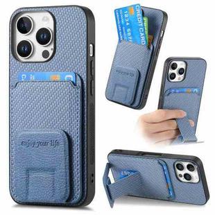 For iPhone 16 Pro Max Carbon Fiber Card Bag Fold Stand Phone Case(Blue)