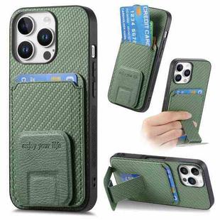 For iPhone 16 Pro Max Carbon Fiber Card Bag Fold Stand Phone Case(Green)