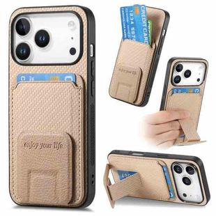 For iPhone 17 Pro Carbon Fiber Card Bag Fold Stand Phone Case(Khaki)
