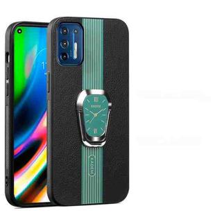For Motorola Moto G9 Plus Magnetic Litchi Leather Back Phone Case with Holder(Green)