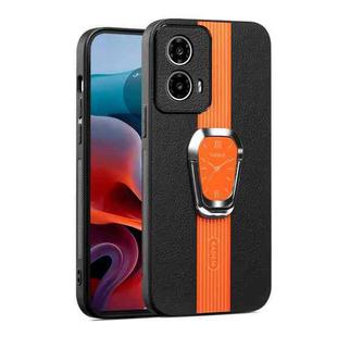 For Motorola Moto G24 Magnetic Litchi Leather Back Phone Case with Holder(Orange)