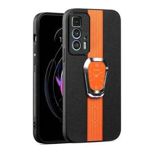 For Motorola Edge 20 Pro Magnetic Litchi Leather Back Phone Case with Holder(Orange)