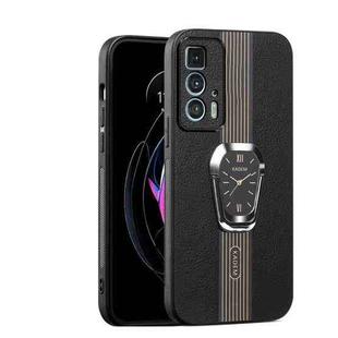 For Motorola Edge 20 Pro Magnetic Litchi Leather Back Phone Case with Holder(Black)