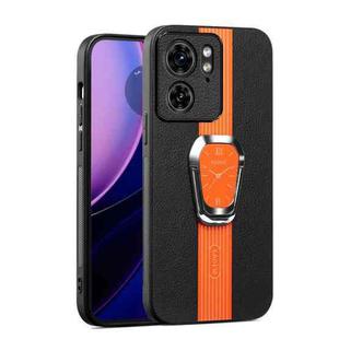 For Motorola Edge 40 Magnetic Litchi Leather Back Phone Case with Holder(Orange)