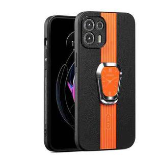 For Motorola Edge 20 Lite Magnetic Litchi Leather Back Phone Case with Holder(Orange)