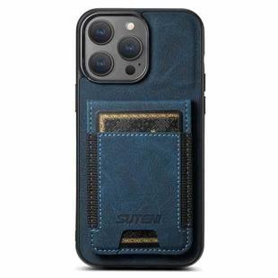 For iPhone 13 Pro Max Suteni H03 Litchi Leather Card Bag Stand Back Phone Case(Blue)