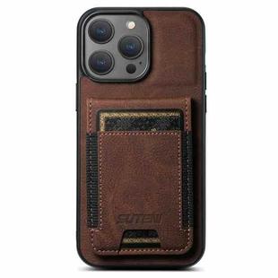 For iPhone 13 Pro Suteni H03 Litchi Leather Card Bag Stand Back Phone Case(Brown)