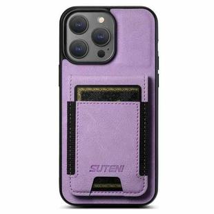 For iPhone 13 Pro Suteni H03 Litchi Leather Card Bag Stand Back Phone Case(Purple)