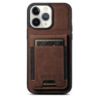 For iPhone 11 Pro Max Suteni H03 Litchi Leather Card Bag Stand Back Phone Case(Brown)