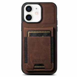 For iPhone 11 Suteni H03 Litchi Leather Card Bag Stand Back Phone Case(Brown)