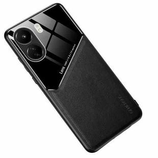 For Xiaomi Redmi 13C All-inclusive Leather Organic Glass Phone Case with Metal Iron Sheet(Black)