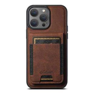 For iPhone 15 Pro Max Suteni H17 Litchi Texture Leather MagSafe Detachable Wallet Phone Case(Brown)