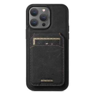 For iPhone 15 Pro Suteni H17 Litchi Texture Leather MagSafe Detachable Wallet Phone Case(Black)