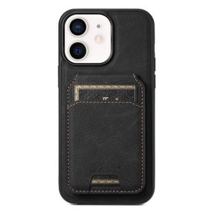 For iPhone 12  Suteni H17 Litchi Texture Leather MagSafe Detachable Wallet Phone Case(Black)