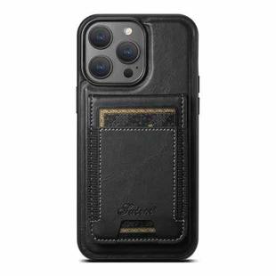 For iPhone 15 Pro Max Suteni H17 Oil Eax Leather MagSafe Detachable Wallet Phone Case(Black)