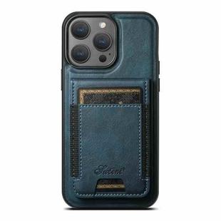 For iPhone 15 Pro Suteni H17 Oil Eax Leather MagSafe Detachable Wallet Phone Case(Blue)
