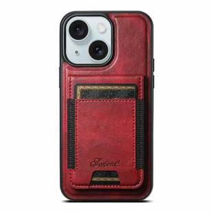 For iPhone 15 Plus Suteni H17 Oil Eax Leather MagSafe Detachable Wallet Phone Case(Red)