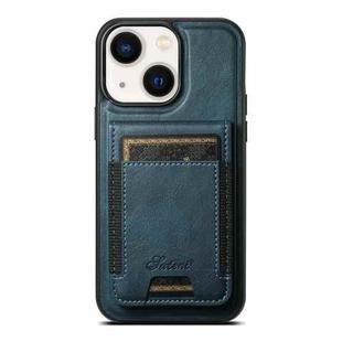 For iPhone 14 Plus Suteni H17 Oil Eax Leather MagSafe Detachable Wallet Phone Case(Blue)