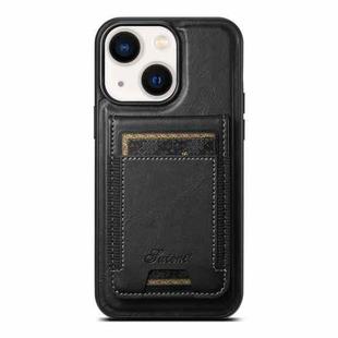 For iPhone 14 Suteni H17 Oil Eax Leather MagSafe Detachable Wallet Phone Case(Black)