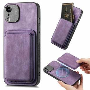 For iPhone XR Retro Leather Card Bag Magnetic Phone Case(Purple)