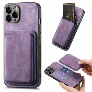 For iPhone 11 Pro Retro Leather Card Bag Magnetic Phone Case(Purple)